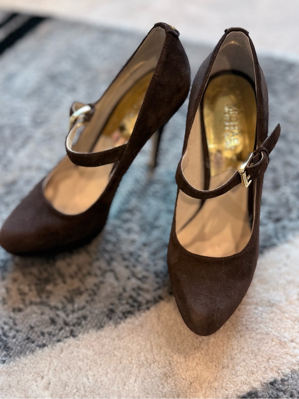 Michael Kors Mary Jane Stiletto Heels Brown Suede Pumps  7.5